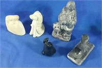 Soapstone : Eskimo with wolfs, whale plus extras