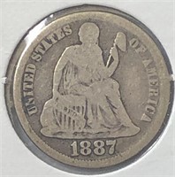 1887 Seated Dime VG