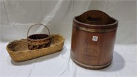 Large wood bucket and 2 baskets