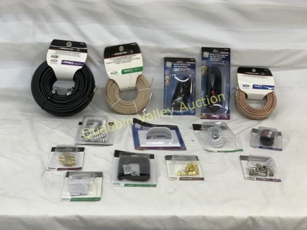 LARGE LOT OF TV, PHONE & SPEAKER CABLES