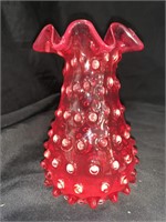 5.5 “ RETRO RED HOBNAIL ART GLASS VASE