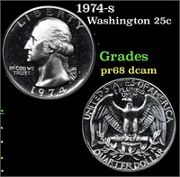 Proof 1974-s Washington Quarter 25c Grades GEM++ P