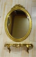 Bow Crowned Gilt Beveled Mirror with Console.