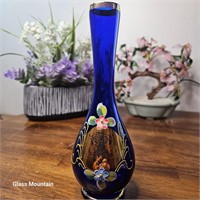 Vintage Nasco Bohemian Art Glass Cobalt Blue Vase