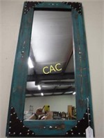 46x23 Turquiose and Leather Rustic Mirror