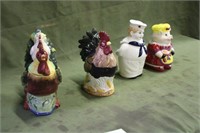 (4) Vintage Cookie Jars - Rooster, Pig, Sailor &