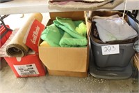 3 BOXES OF RUGS, LINENS, MISC