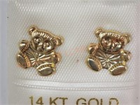 14kt  Gold Teddy Bear Earrings