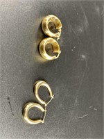 2 Pairs of 14kt gold hoops, 1 set is tear drop sha