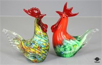 Art Glass Roosters 2pc
