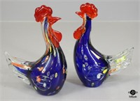 Art Glass Roosters  2pc