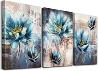 Blue Flower Canvas Wall Art  12x16inches*3pcs