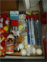 Misc lot of bobbers,rocket rods, lures and glue