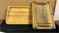 Vintage Wood Meat Carving Board Metal Handles 18
