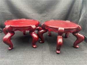 (2) Wooden Plant Stands w/Cherry Finish