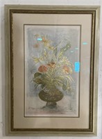 (Q) Edna Hibel Lithograph Floral Print 27” x 38”