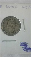 1918 US Mercury 90% Silver 10 Cent Coin