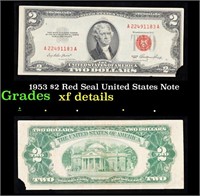 1953 $2 Red Seal United States Note Grades xf deta