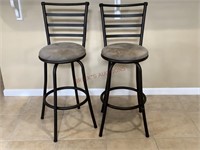 Two Black Metal Stools with Beige Suede Seats
