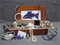 Vintage Fish Themed Box Filled W/Assorted Jewelry