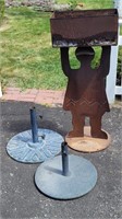 Rusty Metal Planter & 2 Patio Umbrella Stands