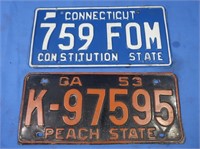 2 License Plates-Connecticut & Georgia