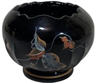 Fenton Hand-Painted Black Glass Bowl