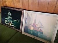 2 large framed pictures