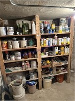 RACK OF ASSORTED PAINT SUPPLIES, IN CELLAR,
