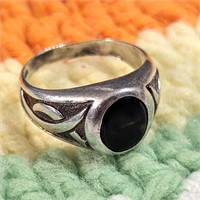 Vintage Sterling Tribal Onyx Signet Ring