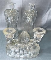 2 crystal angel taper candle holders.