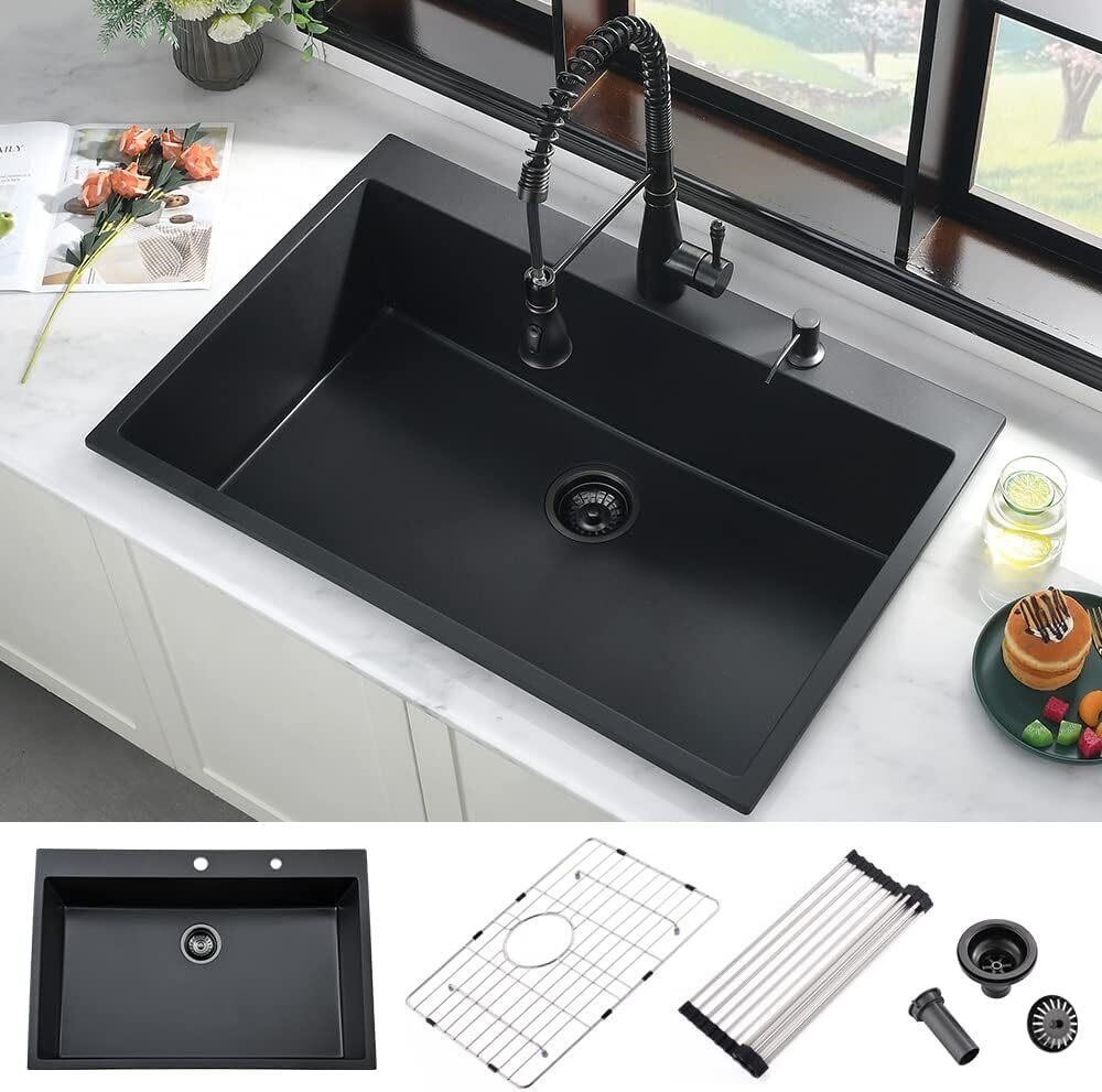 33 Inch Black Kitchen Sink Drop In-33x22.