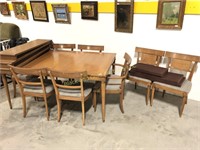 Dining Room Table with Eight Chairs, 3 Leaves