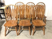 Set of Six Heavy Oak Round Back Chairs