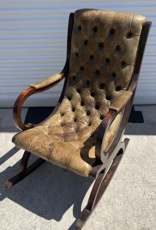 Tufted leather style rocking chair with nailhead