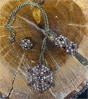Vintage Costume Jewelry Set Purple & Pink Rhinesto