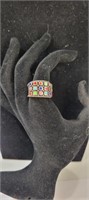 Sterling Silver Ring Multi Color Inlays