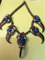 VTG Native American Bear Claw & Turquoise & Coral