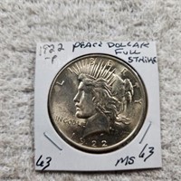 1922P Peace Dollar Full Strike MS63