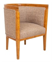 Mid-Century Modern Oak Wood Barrel Back Tub Chair