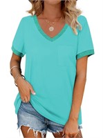 P276  MOSHU V-Neck T Shirt, Short Sleeve, Pocket