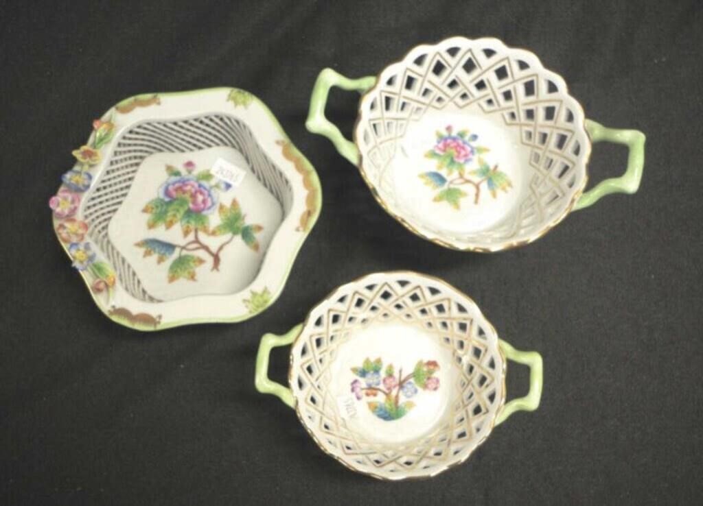 Three Herend Queen Victoria reticulated baskets