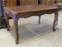 Louis XV Style Carved Cartouche Knee Oak Table.