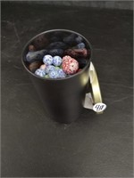 Tin Can of Speckled Marbles, Assorted Sizes