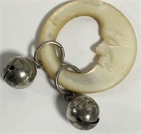 Mother Of Pearl And Sterling Silver Baby Rattle