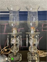 Pair of Vintage Glass Lamps with Prisms