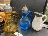 Lot of 3 vintage art glass syrups.
