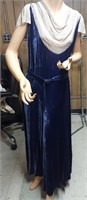 1930's Velvet & beaded evening gown with belt