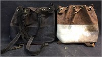 2 Tooled Leather and Hide Backpack Purse