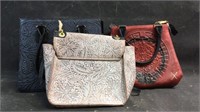 3 Tooled Leather Handbags Purses